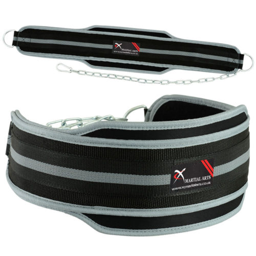 XC Neoprene Weight Lifting Gym Bodybuilding Diping Belt With Metal Chain BLK/Grey