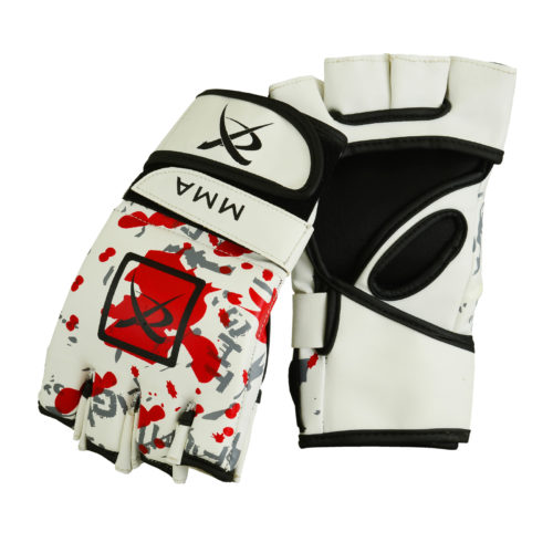 XC Leather Gel Red Gray White Kickboxing Grappling Gloves