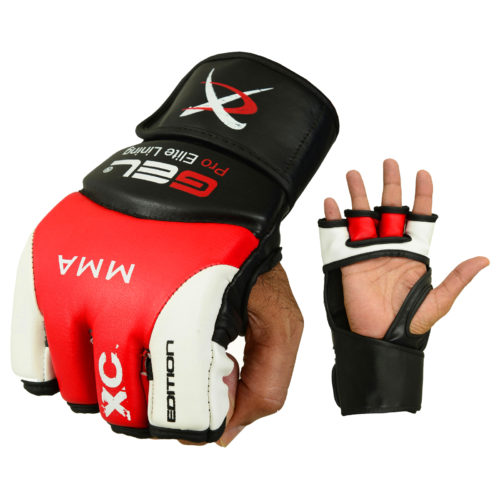 XC Leather Gel Red White Grappling Gloves