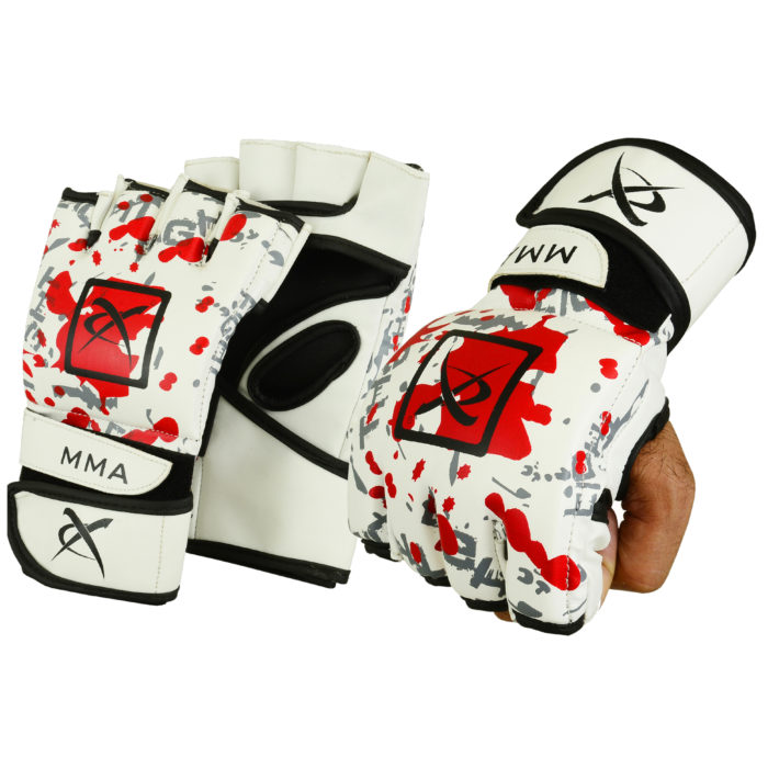 XC Leather Gel Red Gray White Kickboxing Grappling Gloves